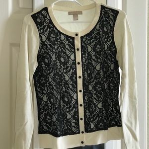 Banana Republic cream and black lace cardigan.